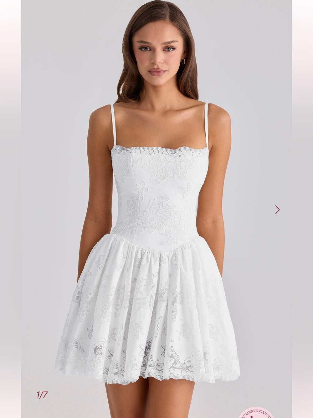 HOUSE OF CB Chloe White Custom Lace + Cotton Broderie Anglaise Mini Dress